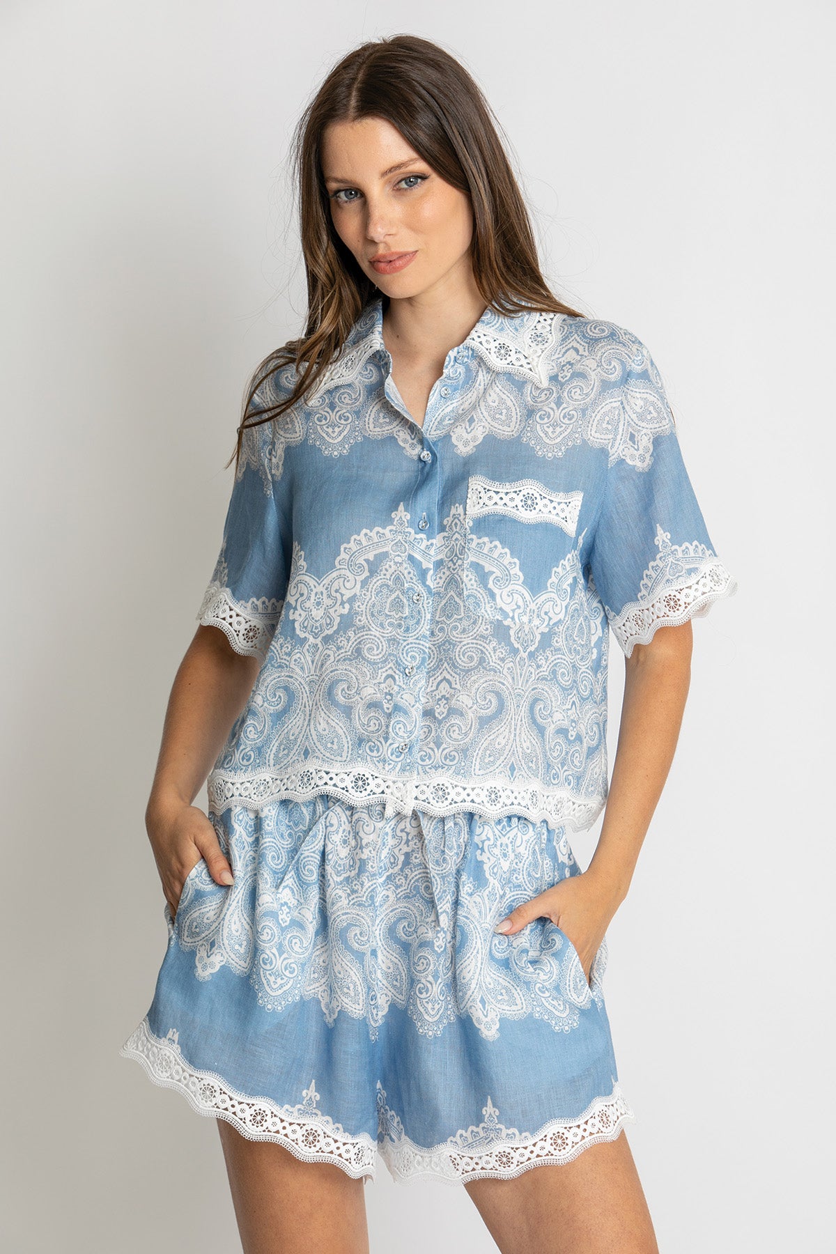 Womens Isla Lace Trim Short Blue 615ka046
