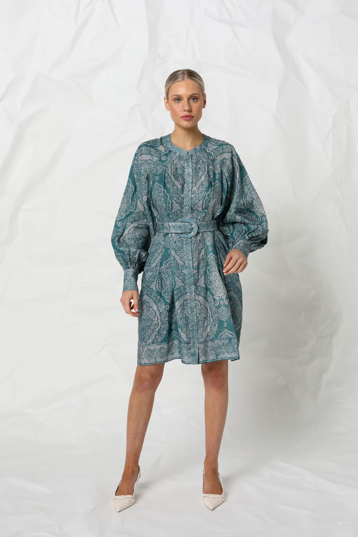 Women's Long Sleeve Mini Dress in Green | Riley