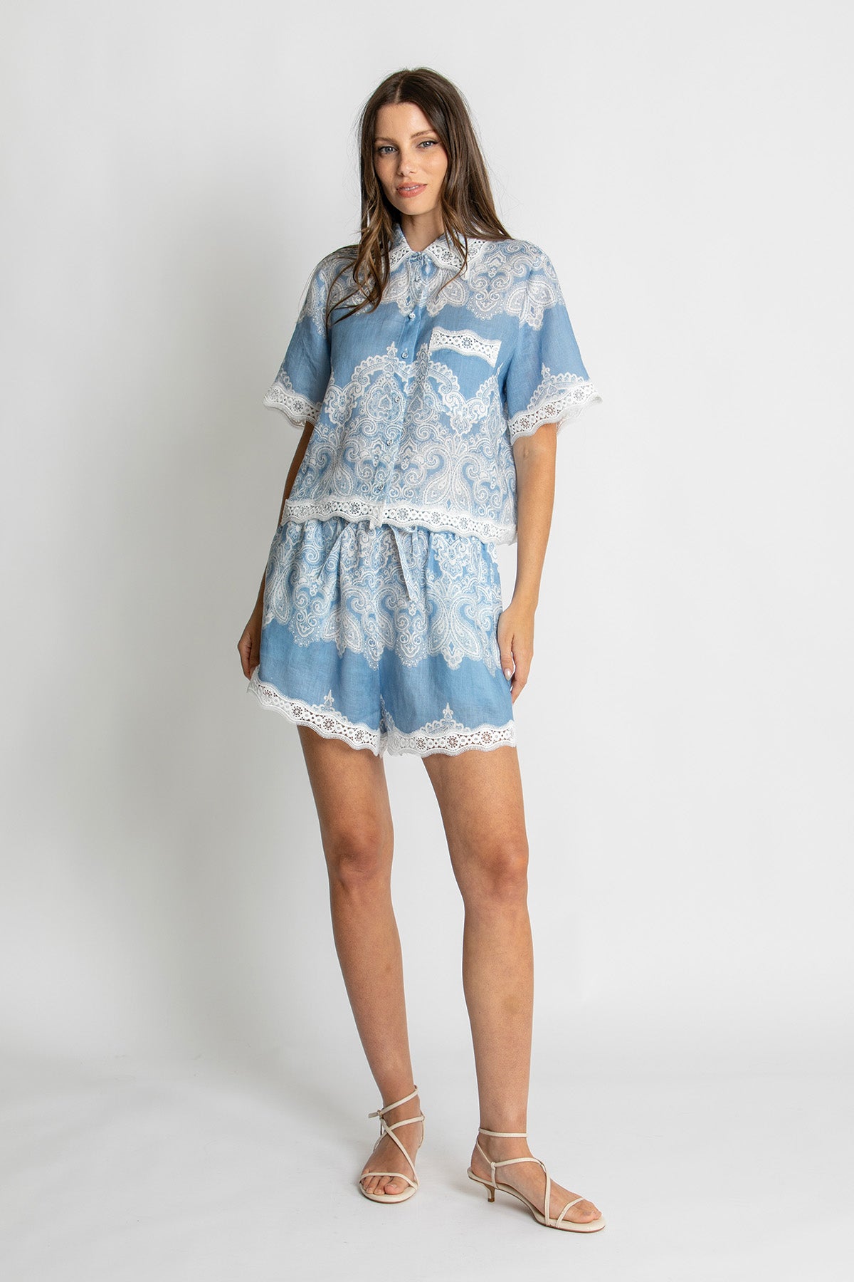 Womens Nivina Lace Trim Shirt Blue 615ka045