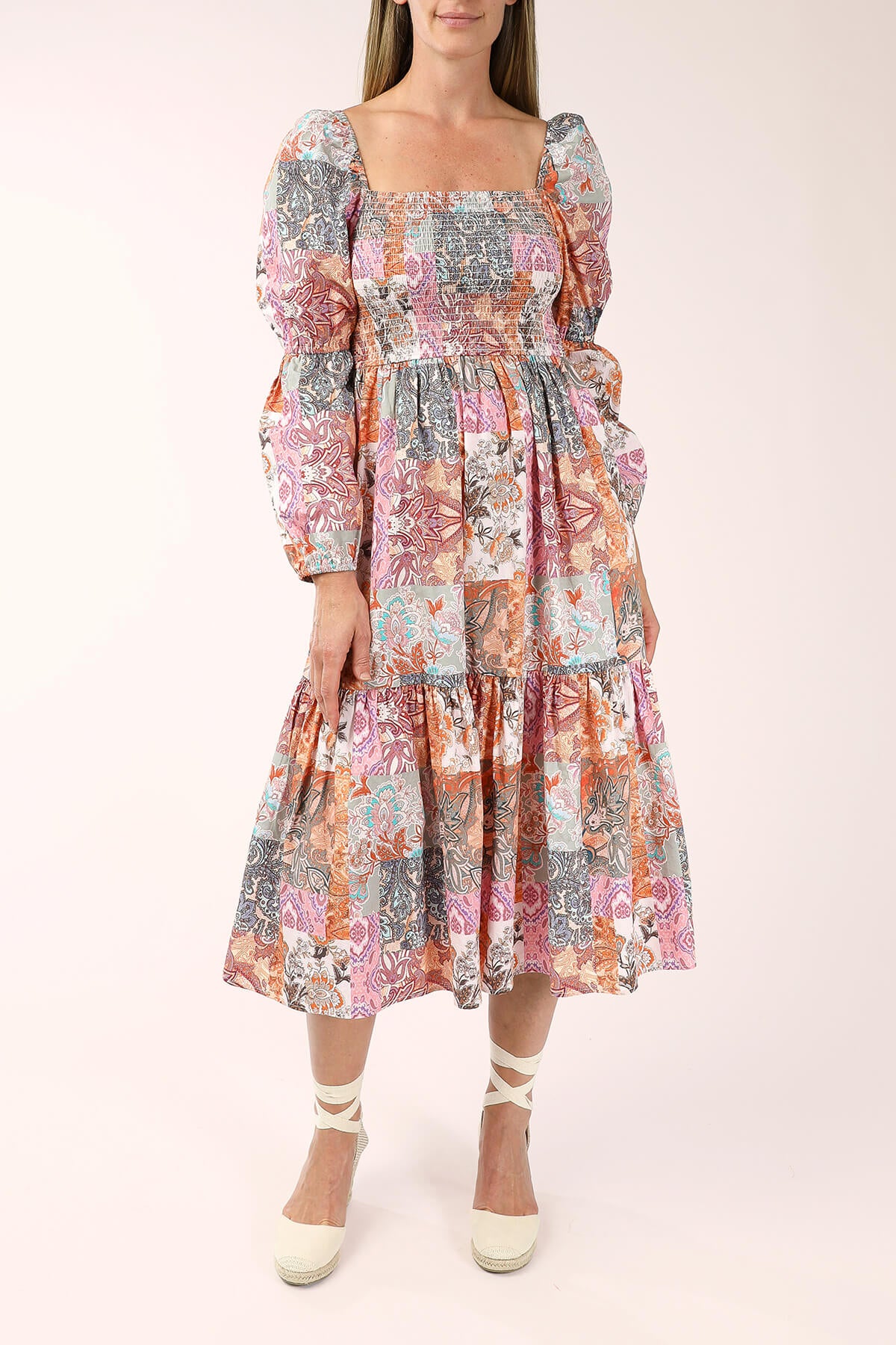 Square neck sale ruffle dress
