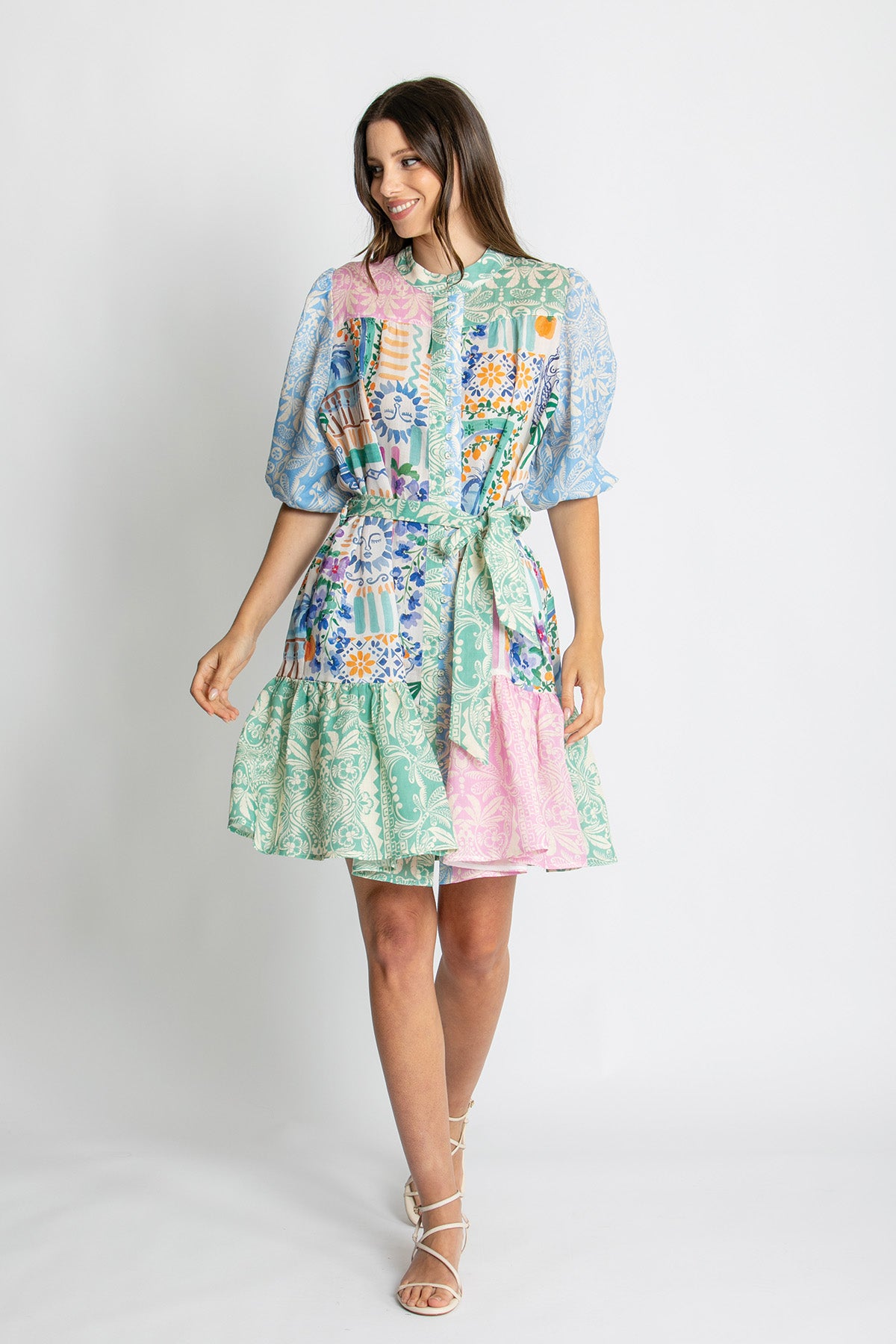 Womens Riley Short Slv Mini Dress Multicolor 615ka064