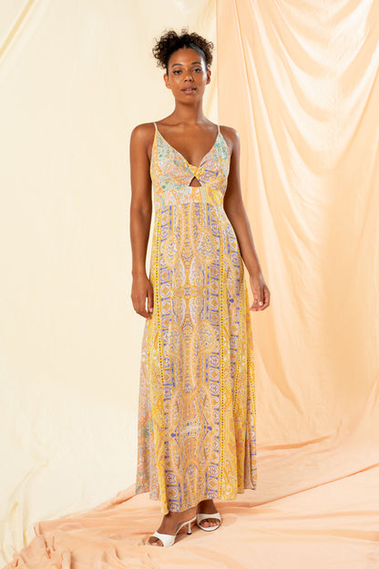 Women's Cut Out Maxi Slip Dress in Costa D'Oro
