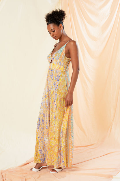 Women's Cut Out Maxi Slip Dress in Costa D'Oro