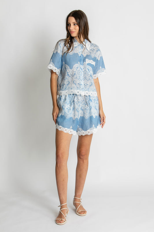 Womens Isla Lace Trim Short Blue 615ka046