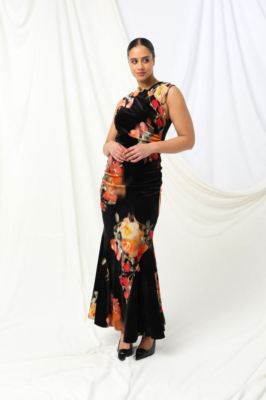 kachel high neck pleated maxi dress High Neck Pleated Maxi Dress