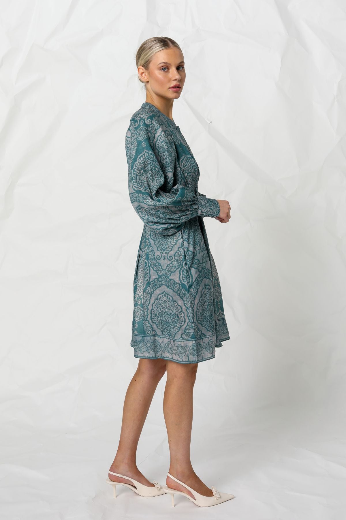 Women's Long Sleeve Mini Dress in Green | Riley