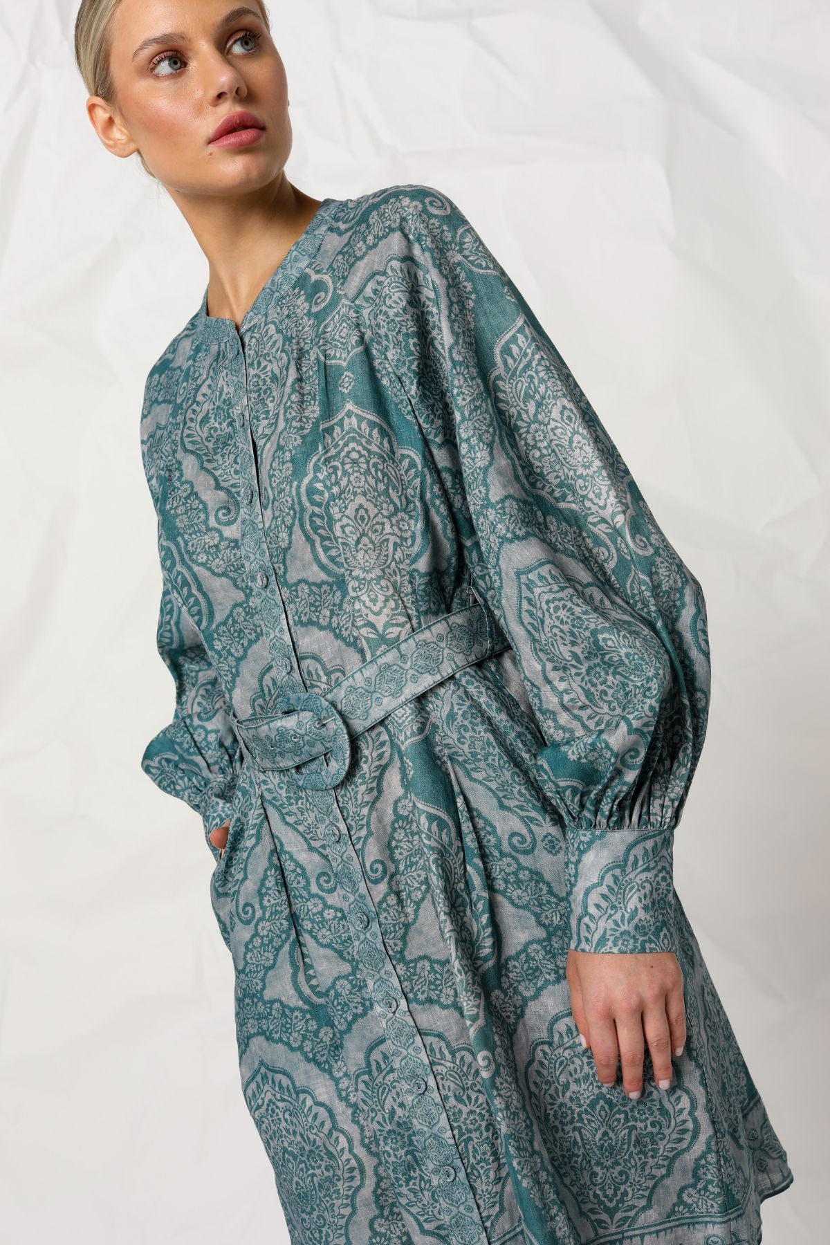 Women's Long Sleeve Mini Dress in Green | Riley