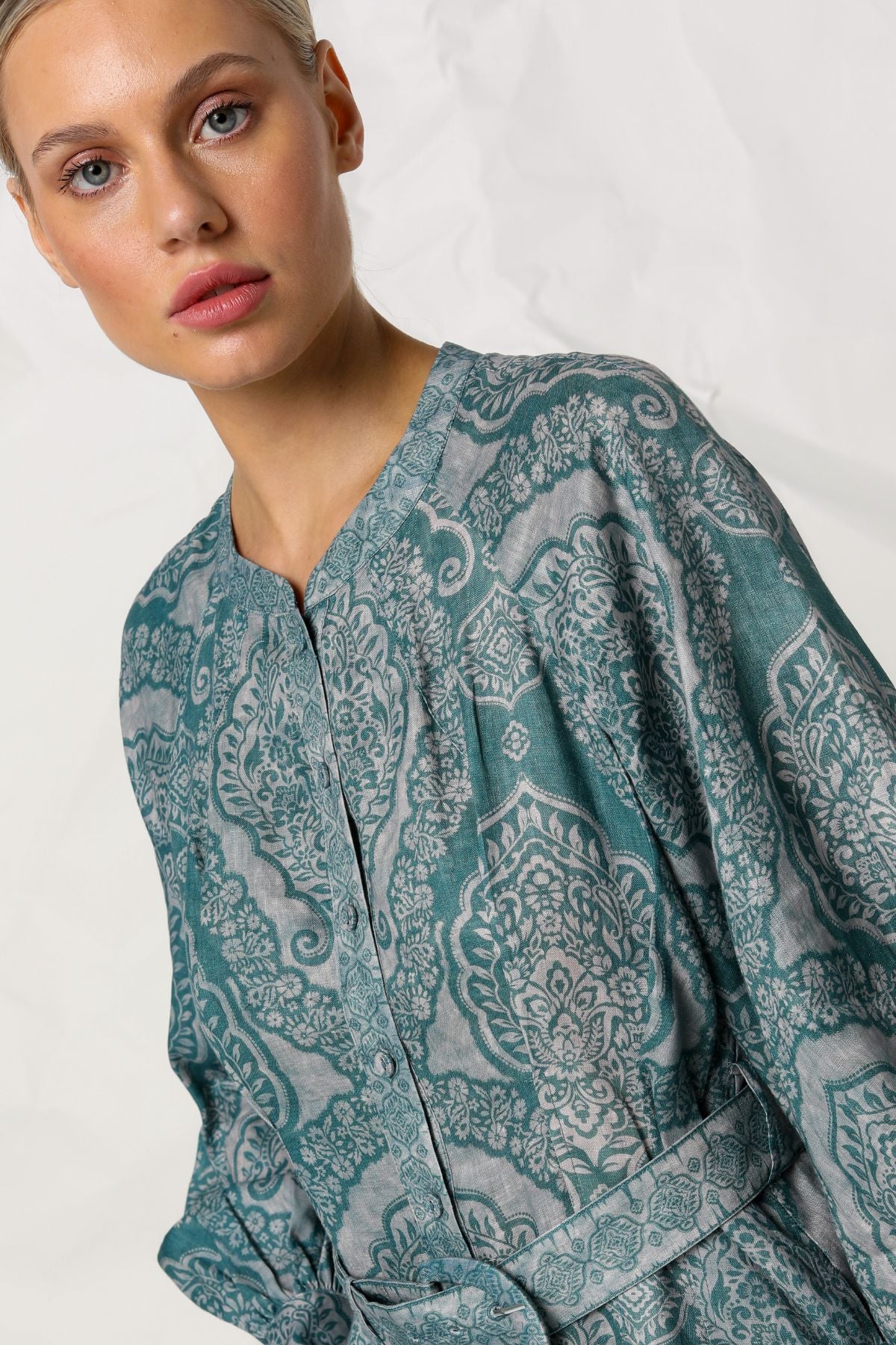 Women's Long Sleeve Mini Dress in Green | Riley