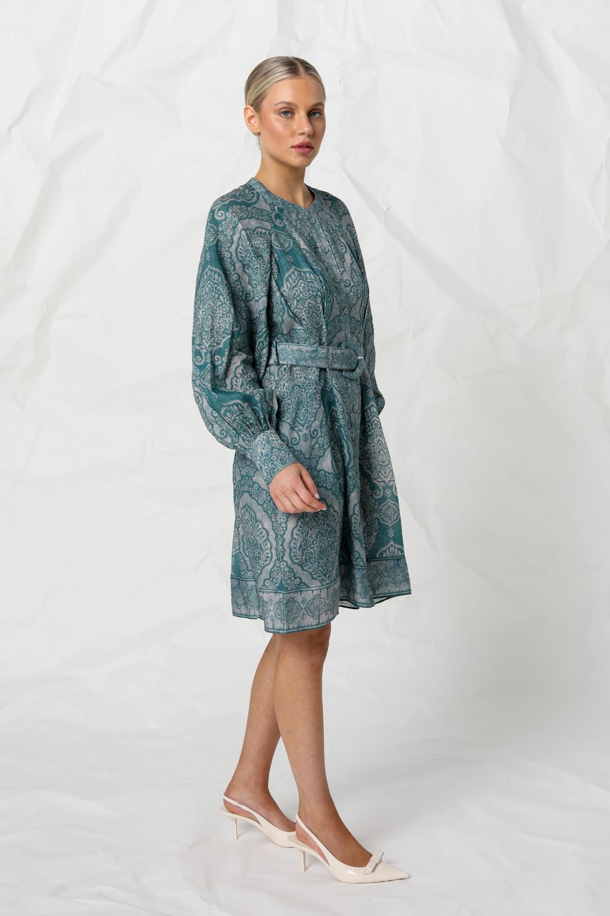 Women's Long Sleeve Mini Dress in Green | Riley