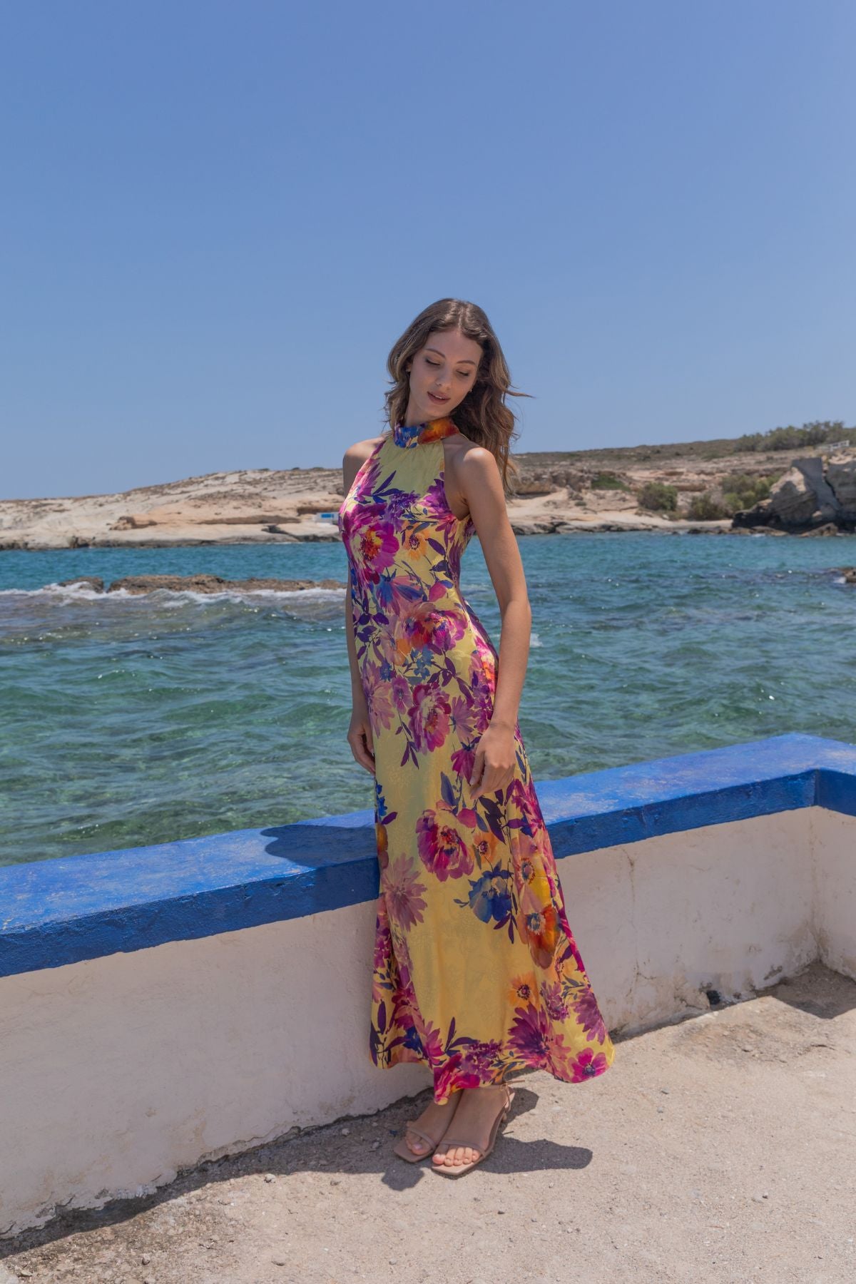 kachel high neck pleated maxi dress BHLDN