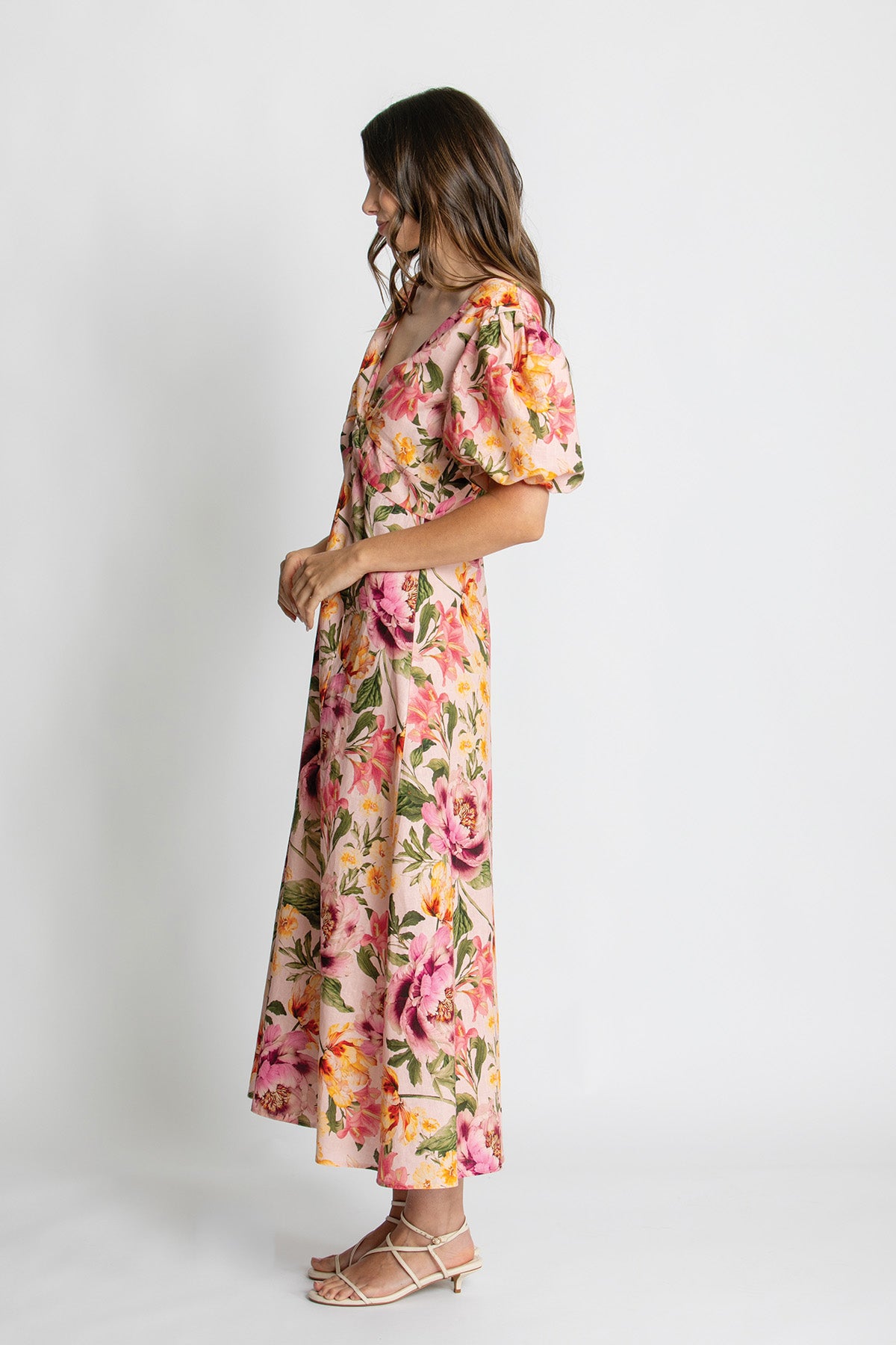 Womens Mia Puff Slv Midi Dress Multicolor 615ka098