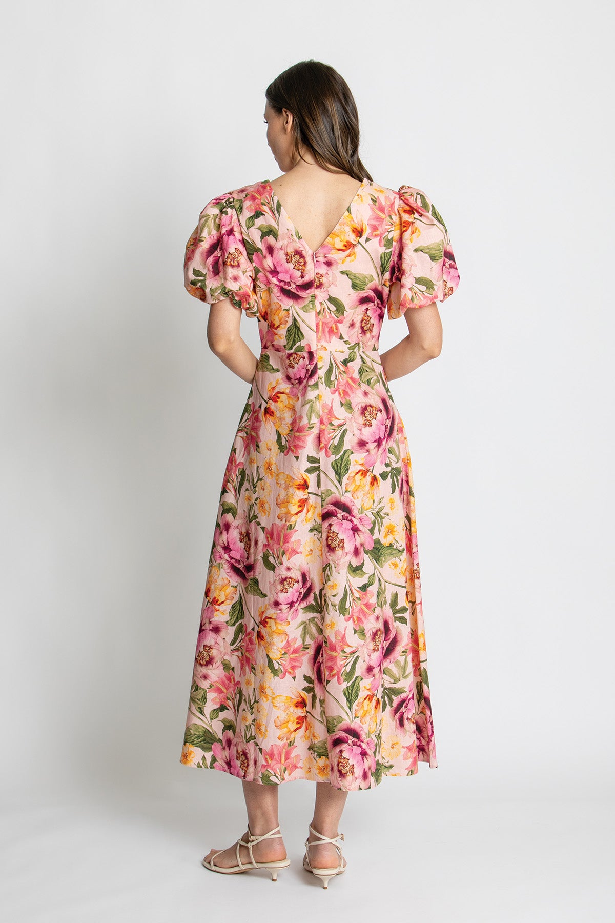 Womens Mia Puff Slv Midi Dress Multicolor 615ka098