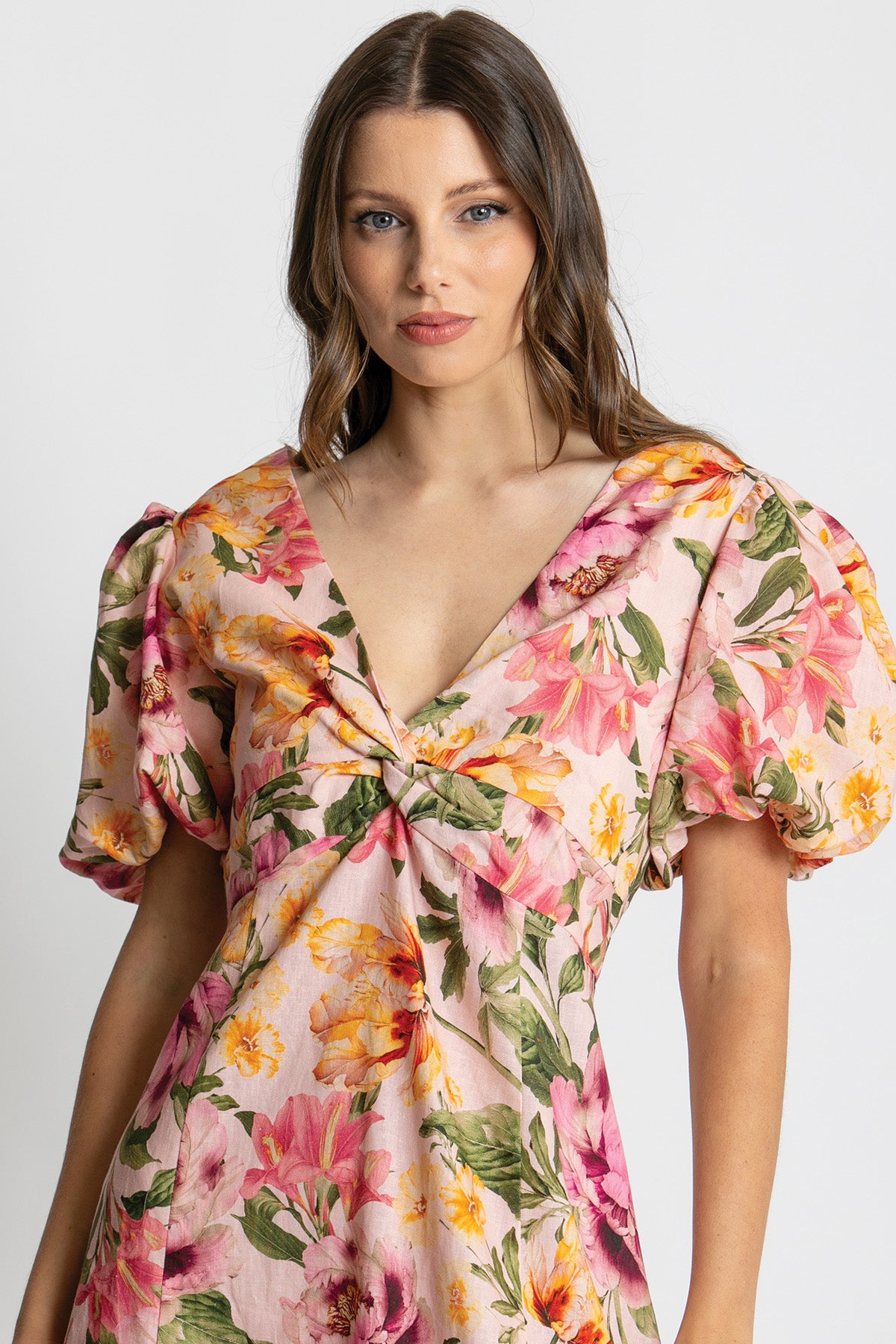 Womens Mia Puff Slv Midi Dress Multicolor 615ka098