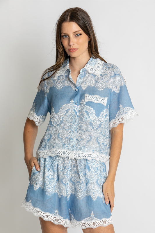 Womens Nivina Lace Trim Shirt Blue 615ka045