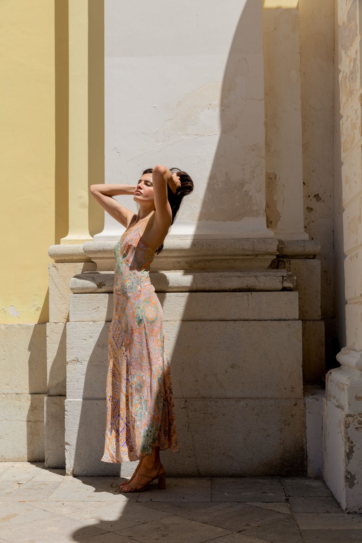 Women's Panelled Midi Slip Dress in Multicolour