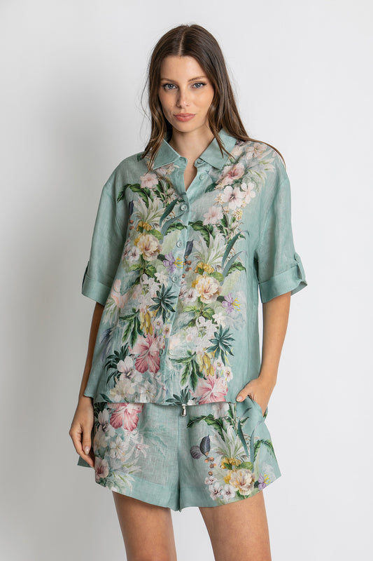 Womens Short Slv Shirt Green 615ka115
