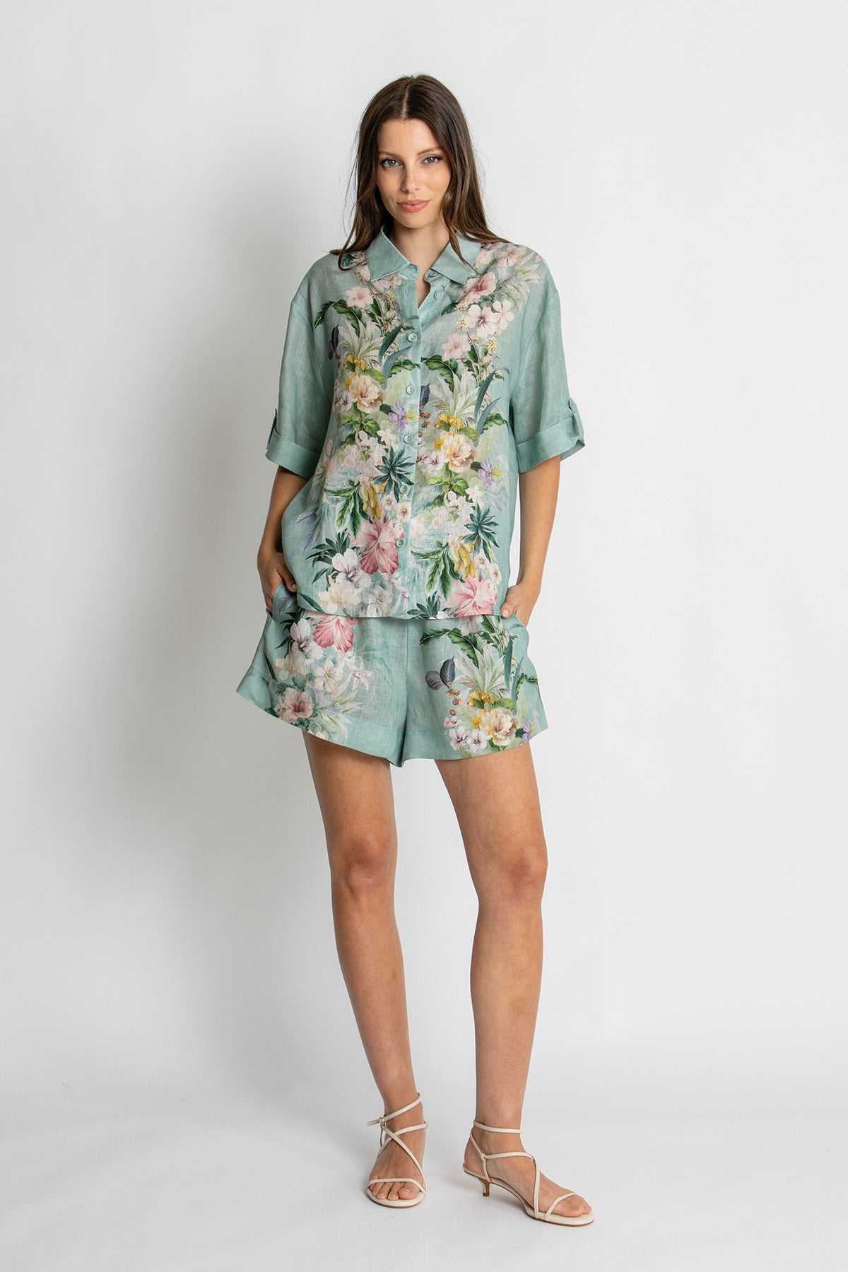 Womens Short Slv Shirt Green 615ka115