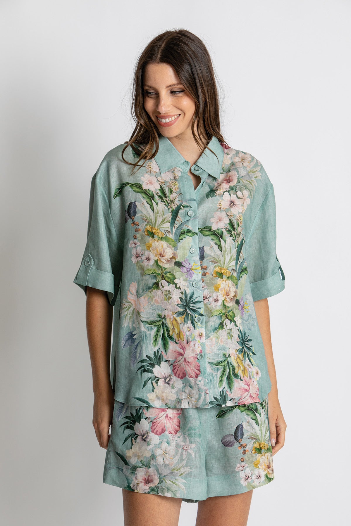 Womens Short Slv Shirt Green 615ka115
