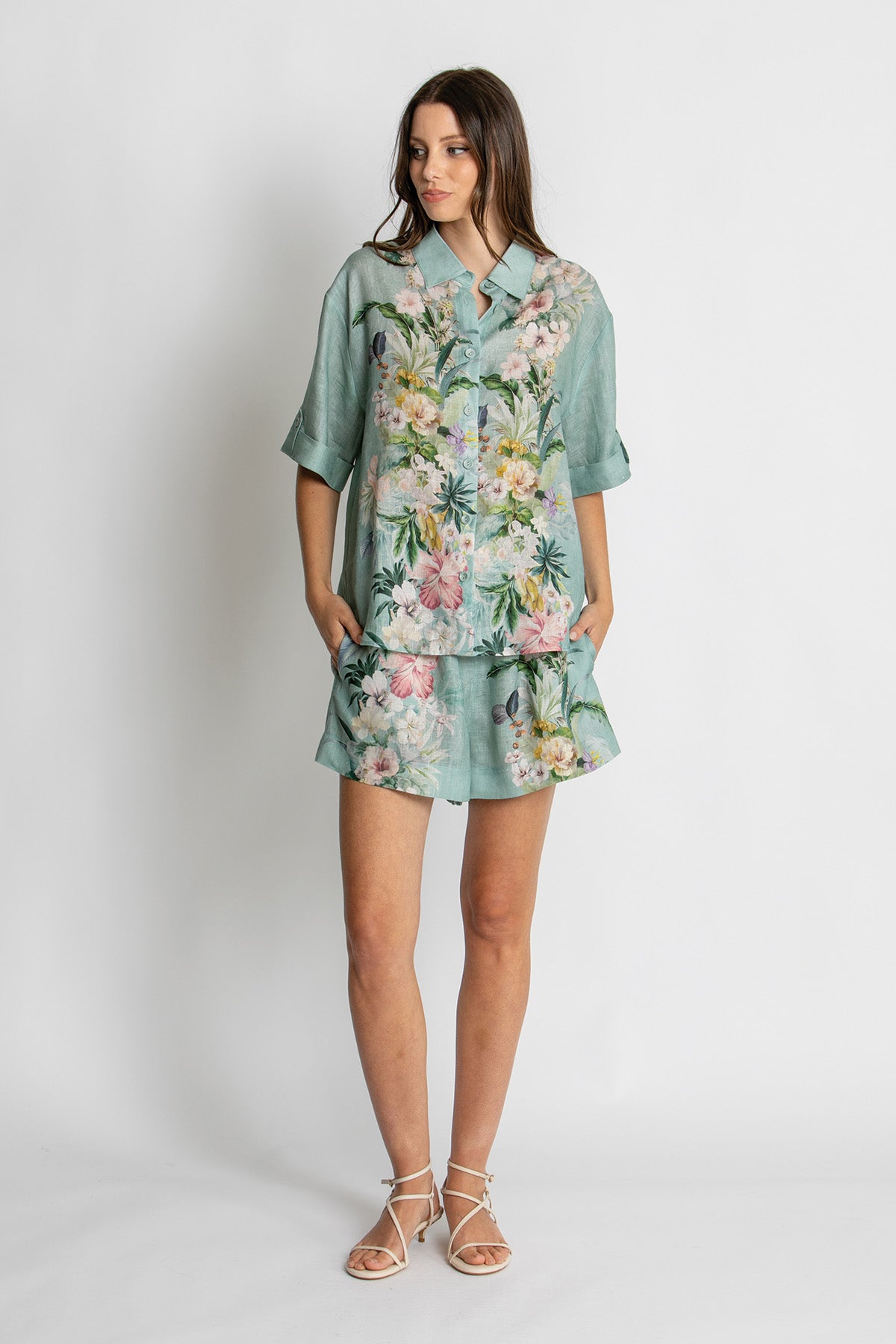 Womens Short Slv Shirt Green 615ka115