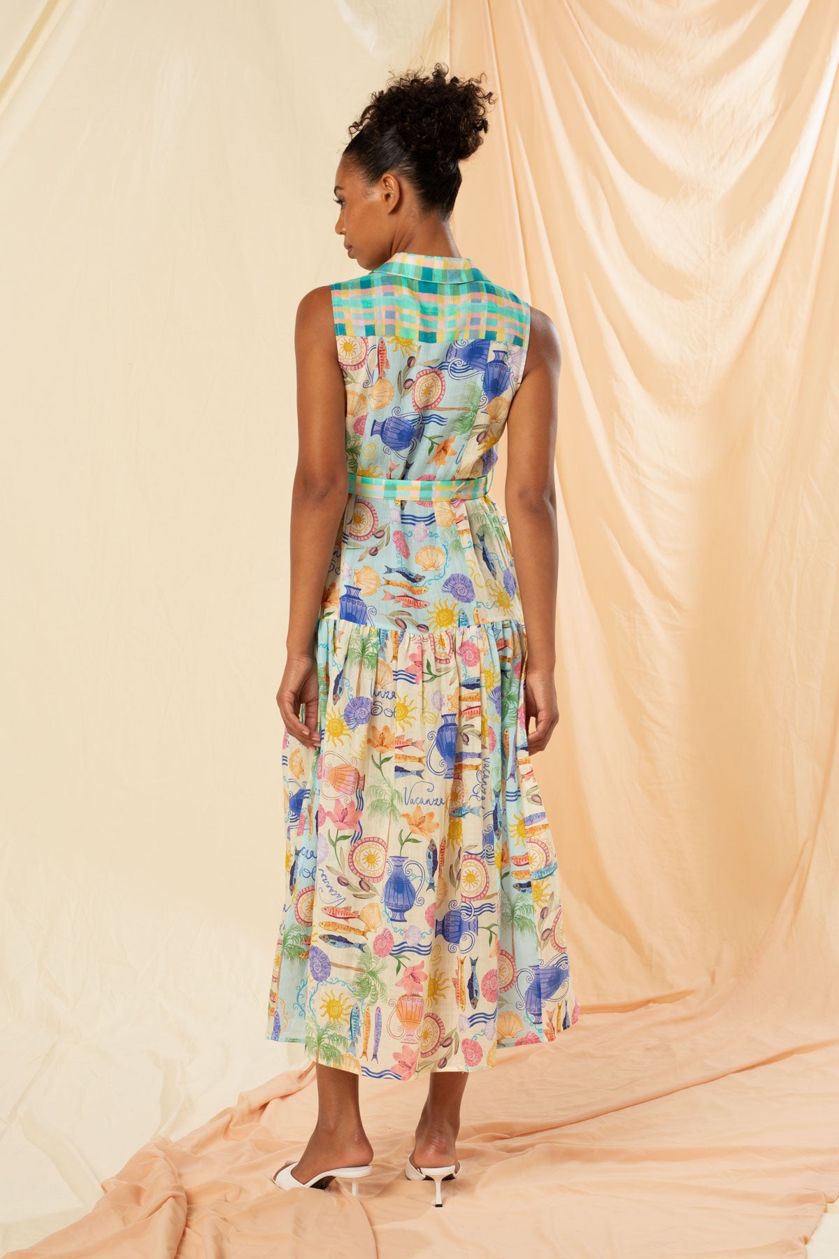 Women's Sleeveless Maxi Shirt Dress in Multicolour