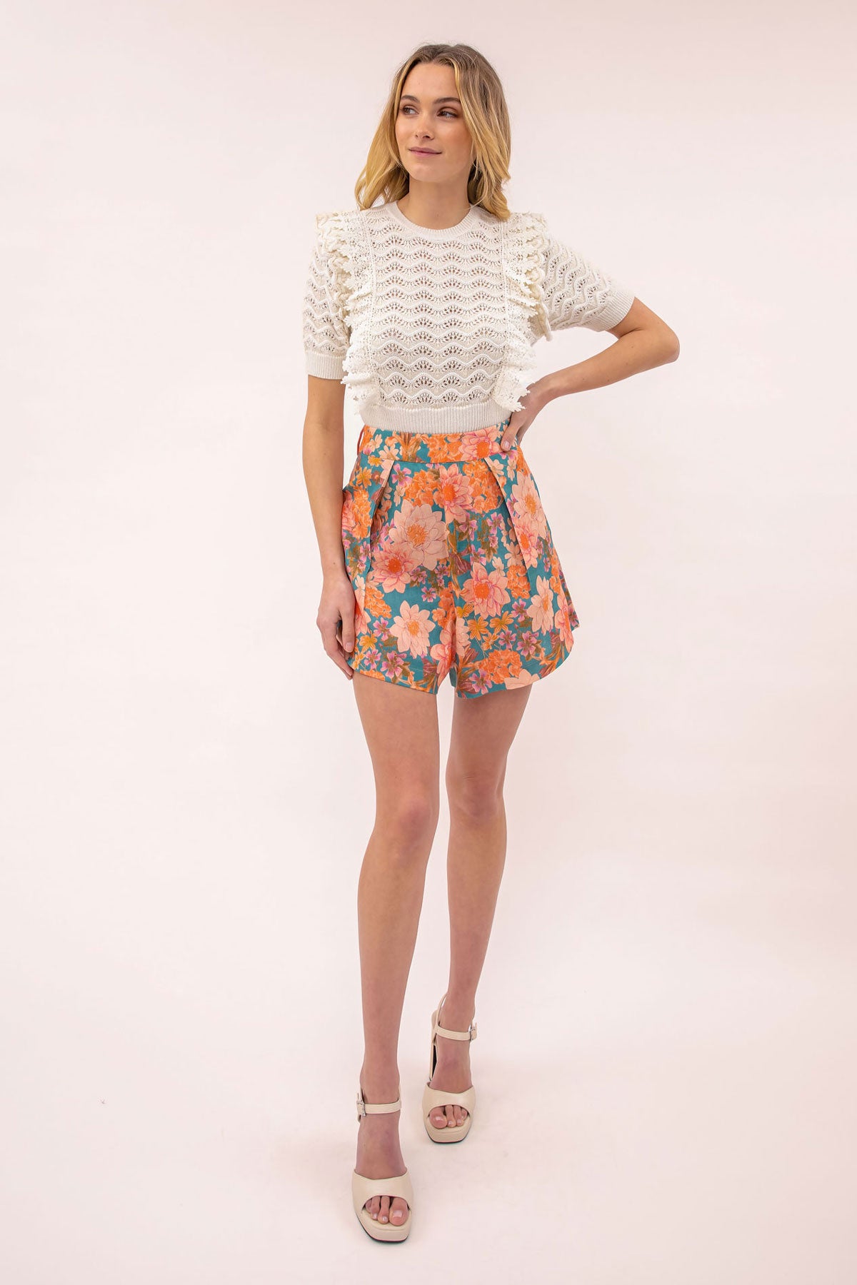 Courtney Floral Pleated Shorts